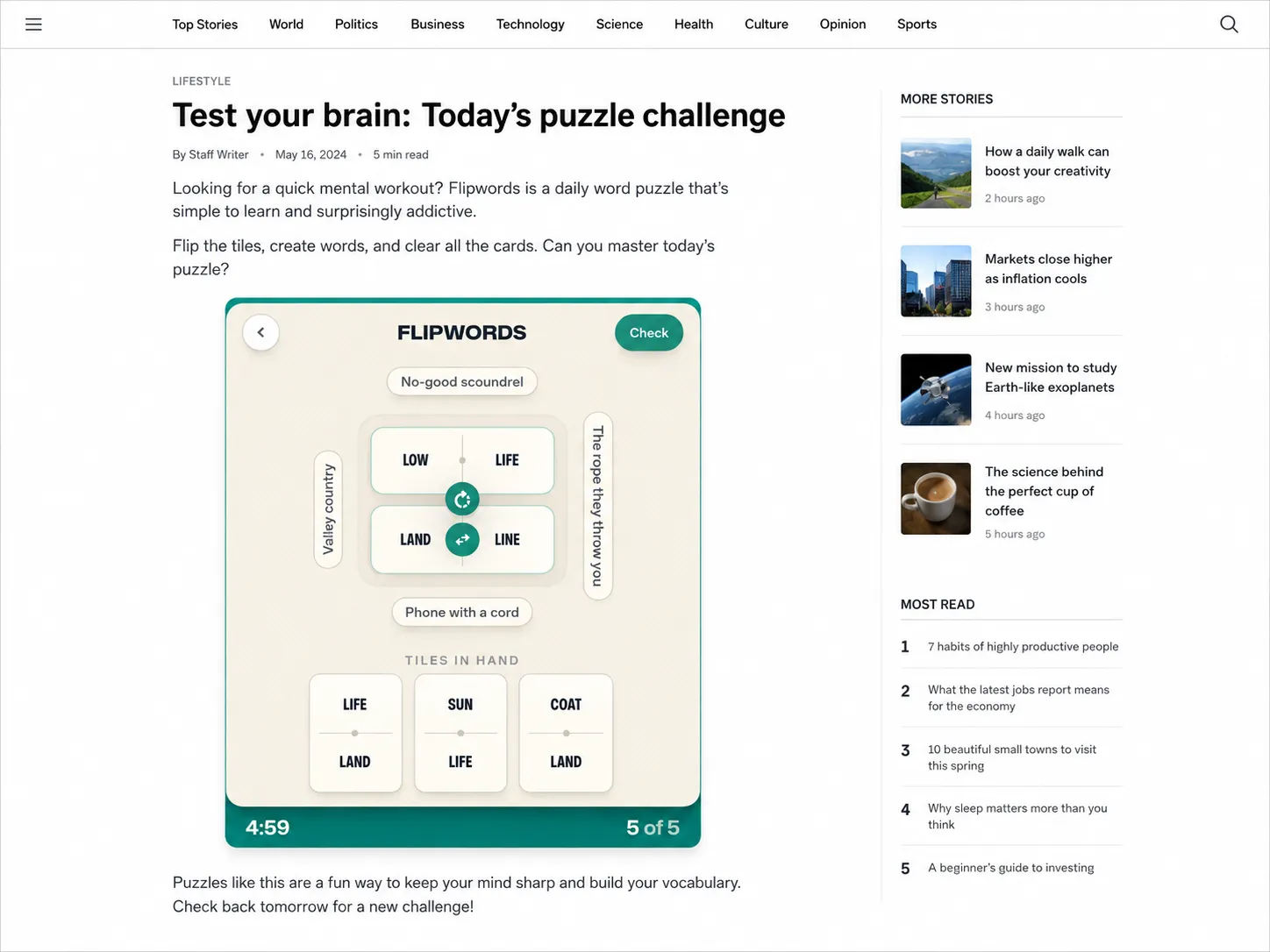FlipWords embedded in a newsroom article